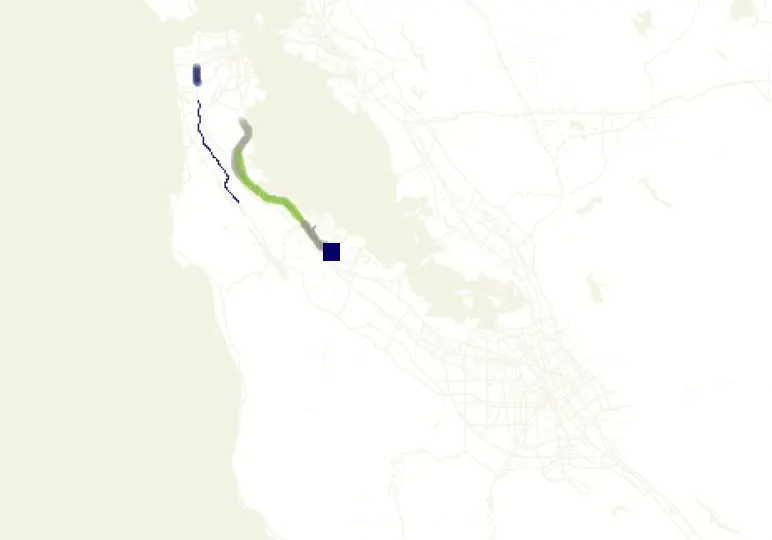 An animation showing anonymous commuter GPS data from the app pilot.