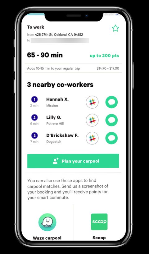 Screenshot of the carpool buddy feature in the app