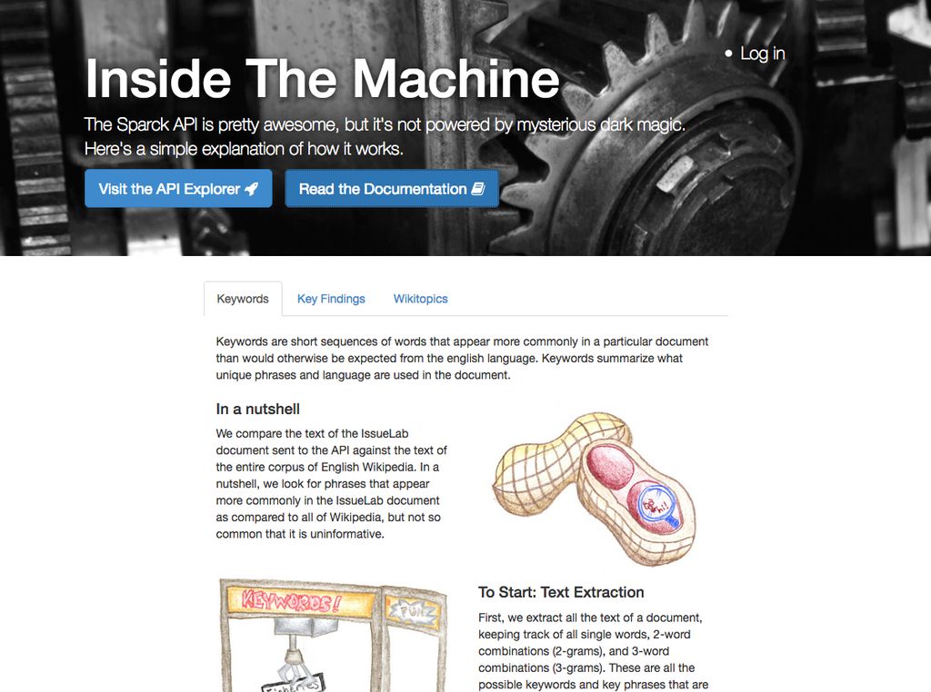 A screenshot of the Sparck API documentation with an explainer called "Inside the Machine"